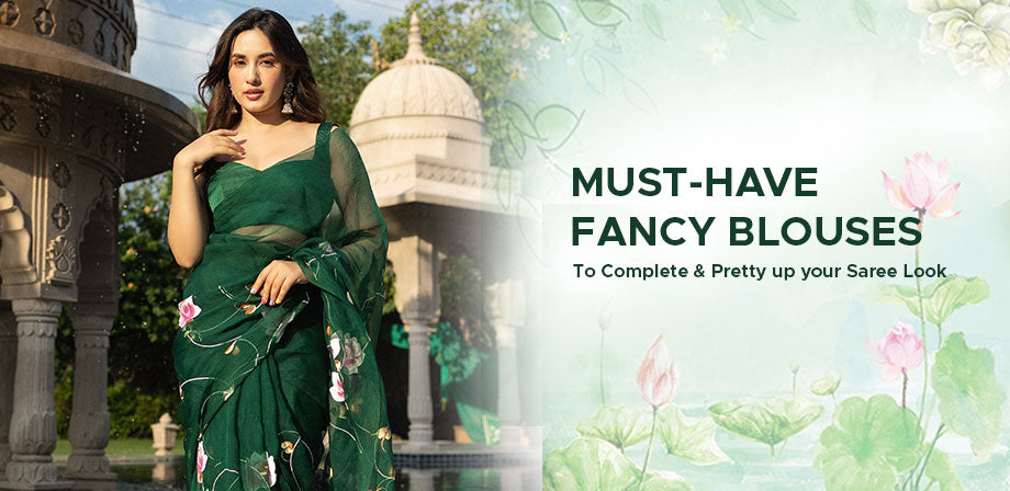 Lady wearing saree with fancy blouses
