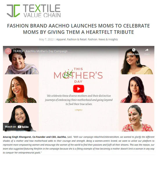 FASHION BRAND AACHHO LAUNCHES MOMS TO CELEBRATE MOMS BY GIVING THEM A HEARTFELT TRIBUTE