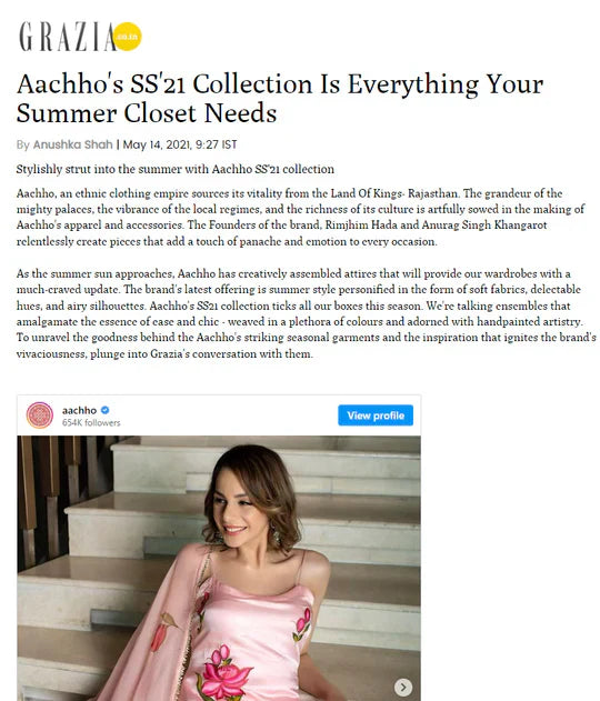 Aachho, an ethnic clothing empire sources its vitality from the Land Of Kings- Rajasthan. The...