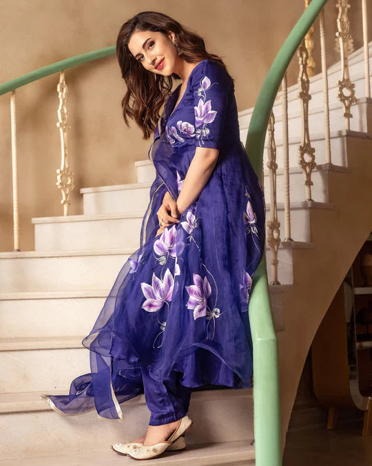 dark purple anarkali dress Dark Purple Silk Georgette Semi Stitched Anarkali Suit