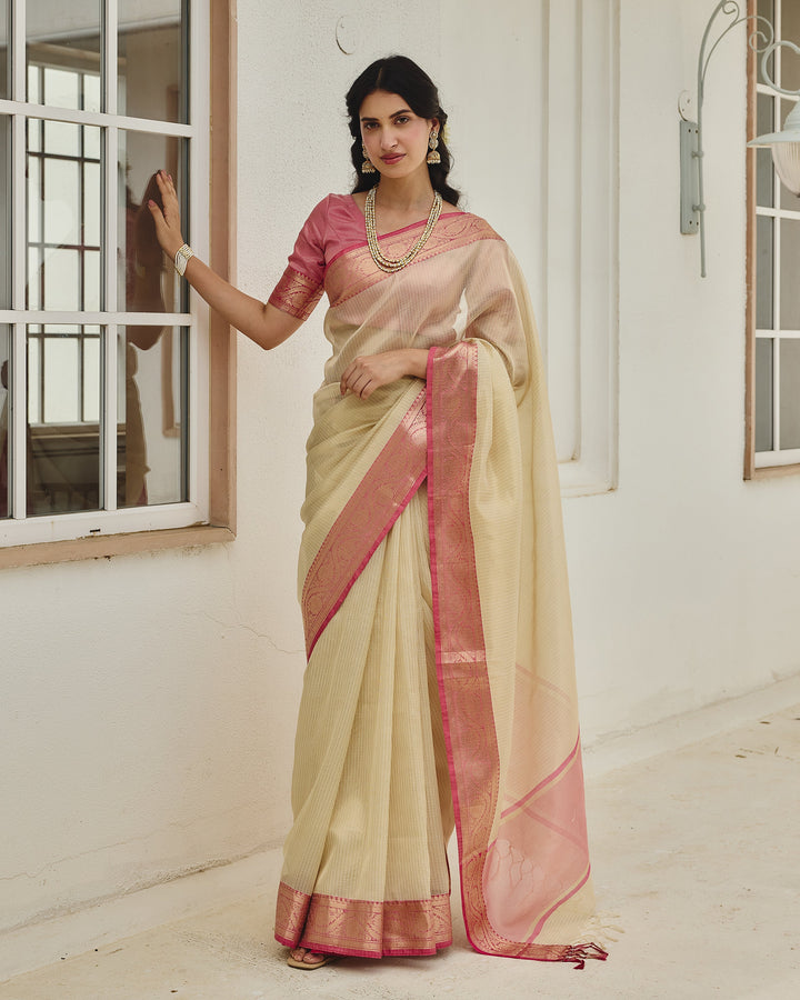 Keeni Beige Pink Doria Zari Border Saree
