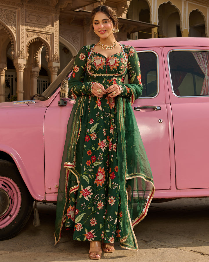 Zehra Green Printed Chanderi Suit Set
