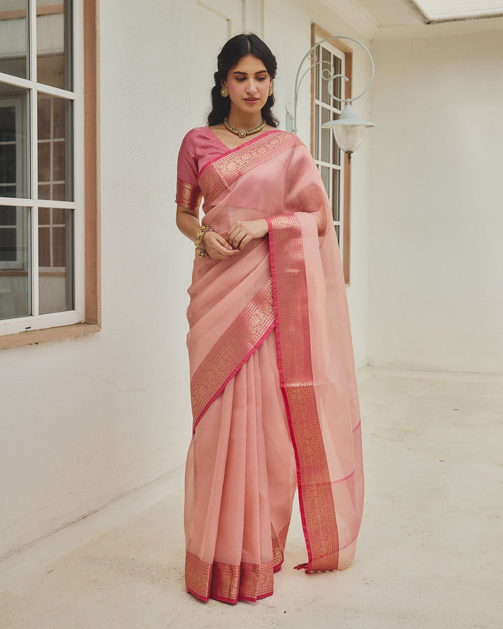 Soraya Pink Doria Zari Border Saree