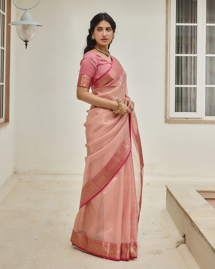 Soraya Pink Doria Zari Border Saree