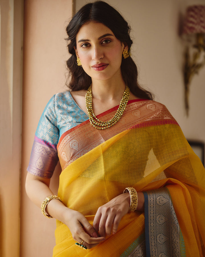 Viona Yellow Blue Doria Butta Border Saree