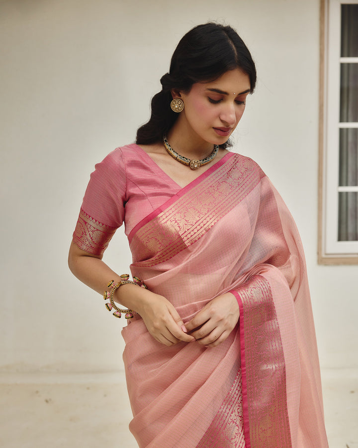 Soraya Pink Doria Zari Border Saree
