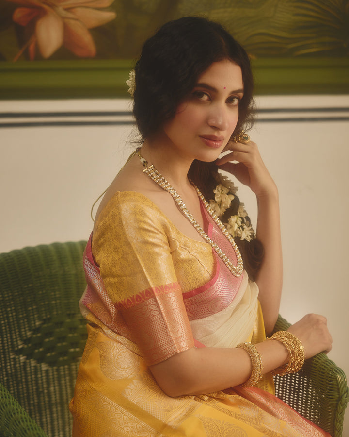 River White Yellow Doria Butta Border Saree