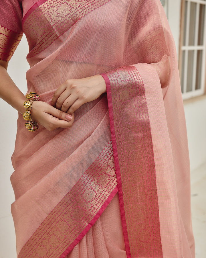 Soraya Pink Doria Zari Border Saree