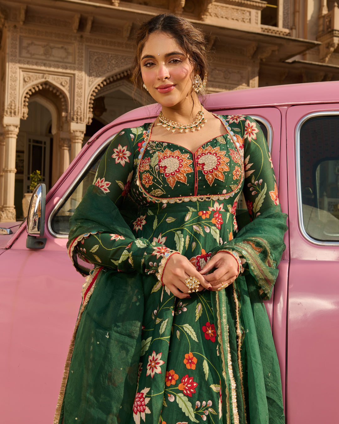 Zehra Green Printed Chanderi Suit Set