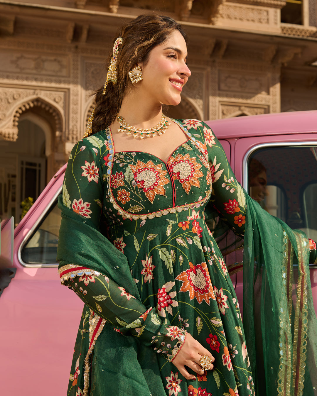 Zehra Green Printed Chanderi Suit Set