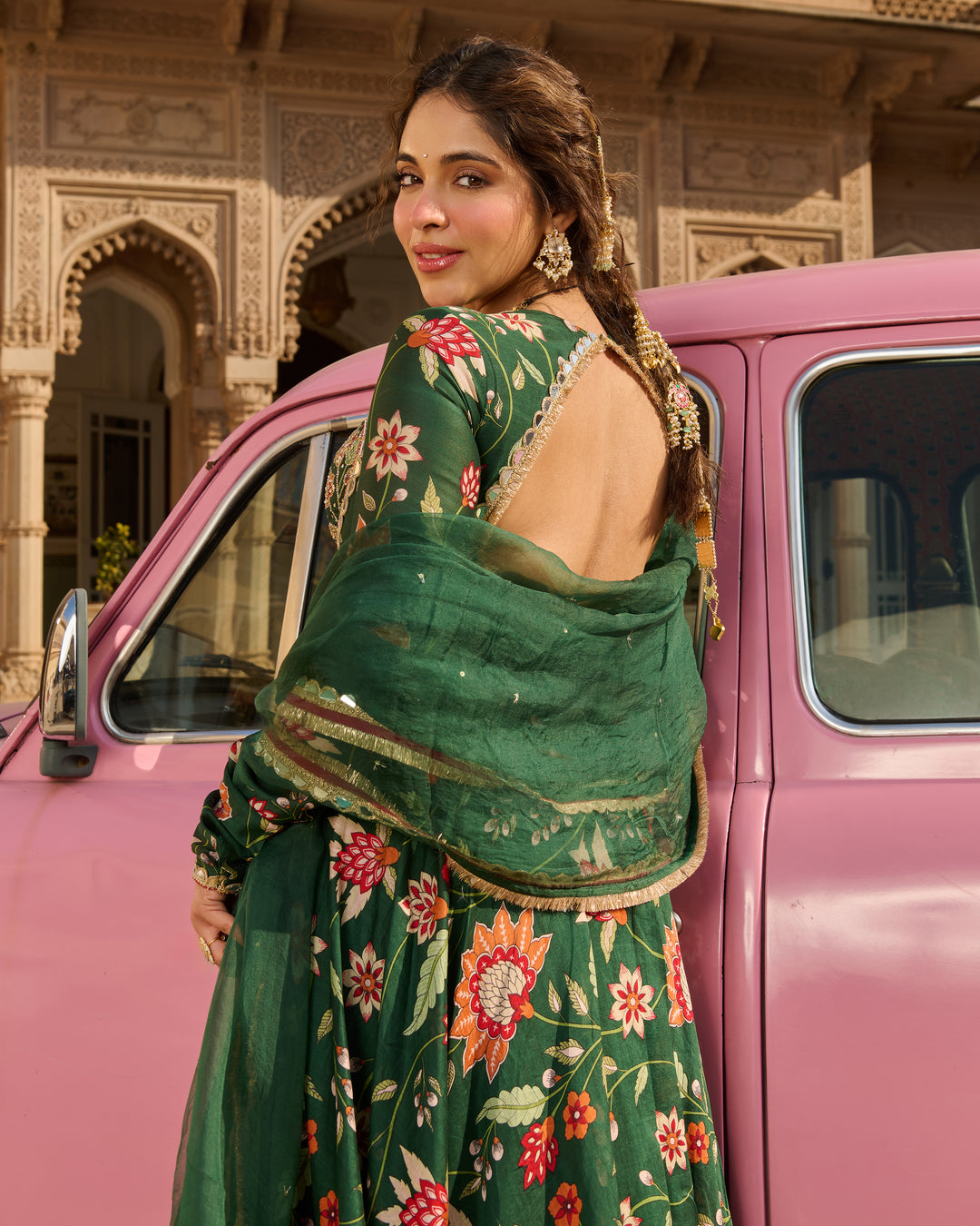 Zehra Green Printed Chanderi Suit Set