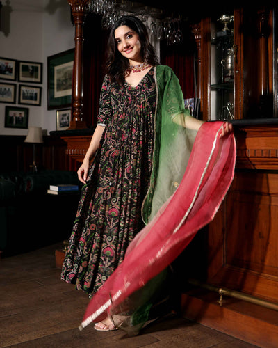 Florris Mush Black Printed Chinon Dupatta