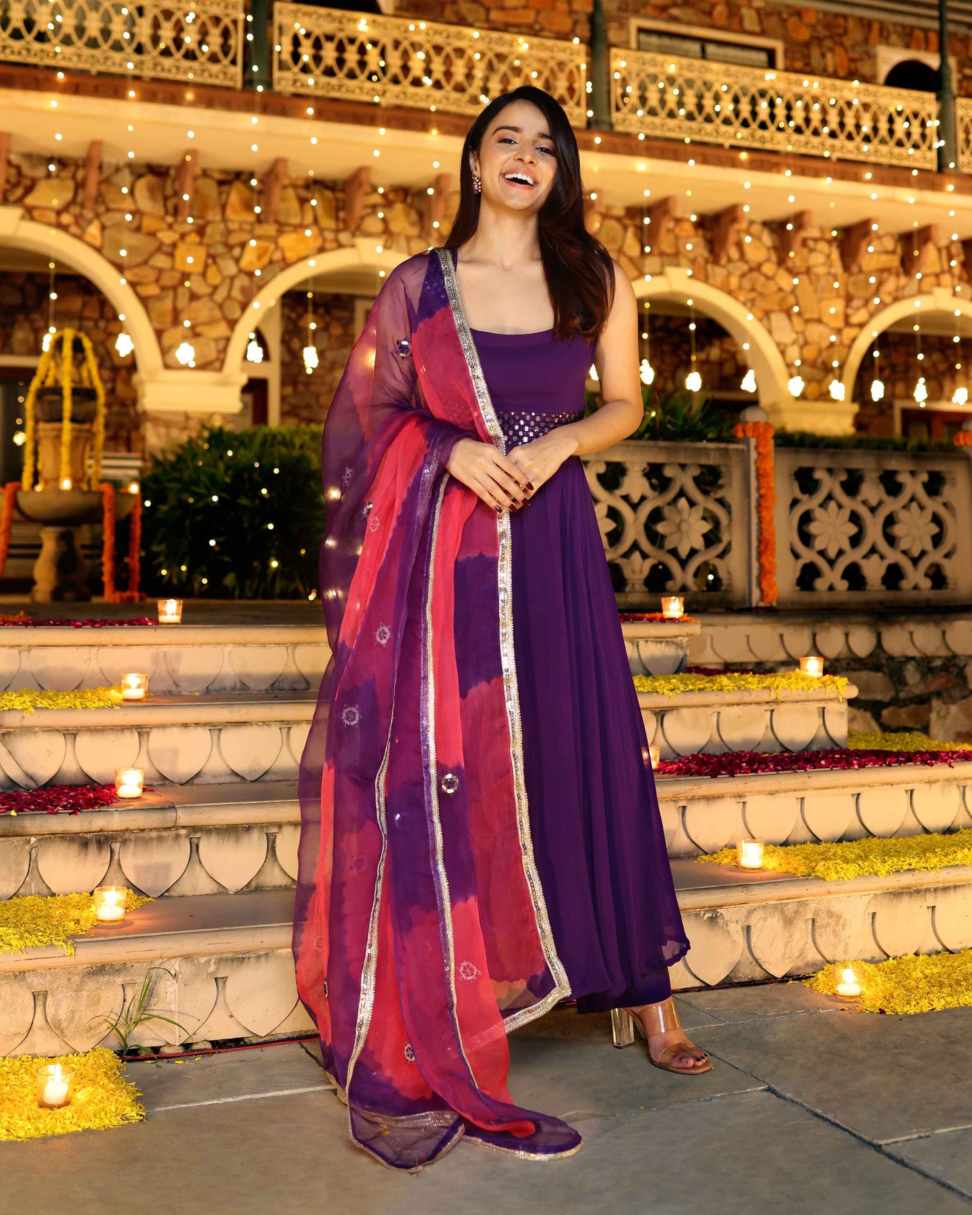 Majestic Mirror Purple Georgette Suit Set