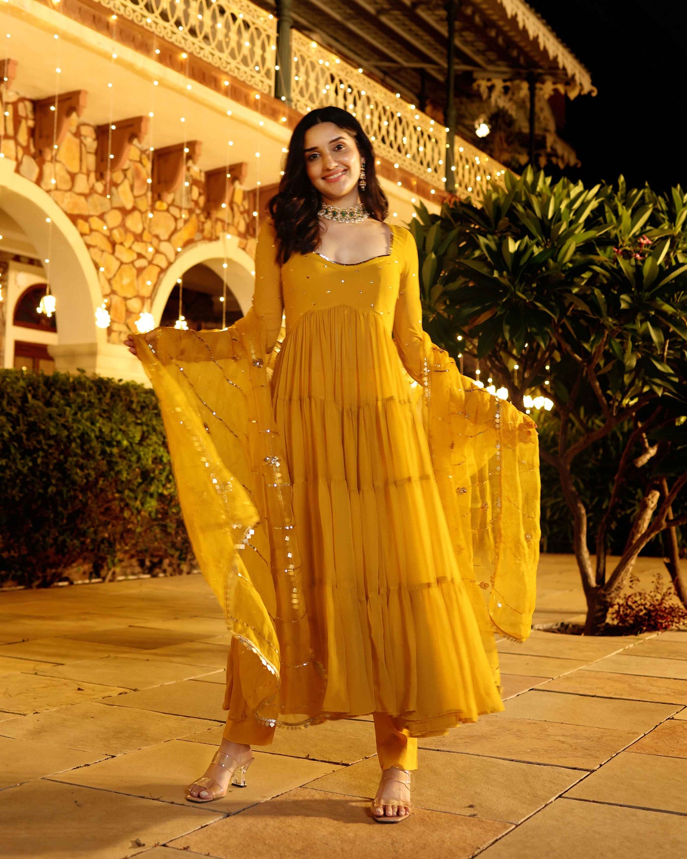 Shimmering Mustard Sequin Georgette Suit Set