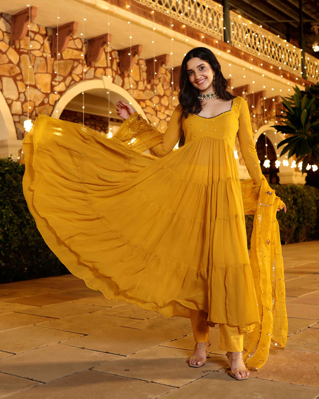Shimmering Mustard Sequin Georgette Suit Set