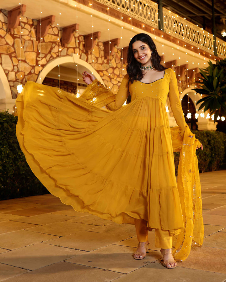 Shimmering Mustard Sequin Georgette Suit Set
