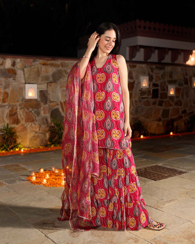 Freya Pink Printed Chinon Sharara Set