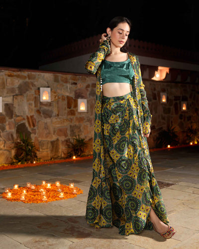 Green Oasis Printed Silk Coord Set