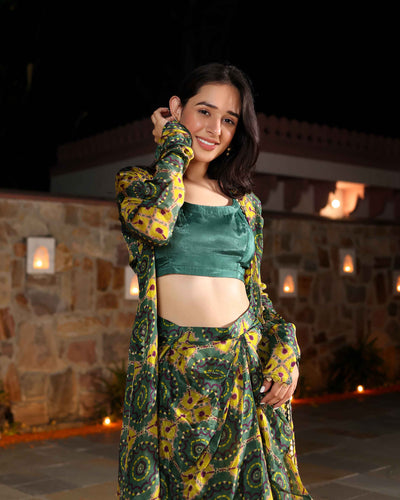 Green Oasis Printed Silk Coord Set