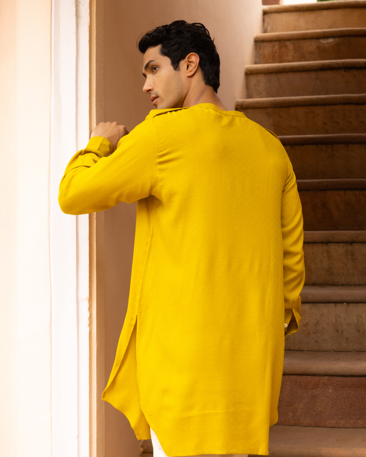 Viraat Yellow Solid Dobby Kurta