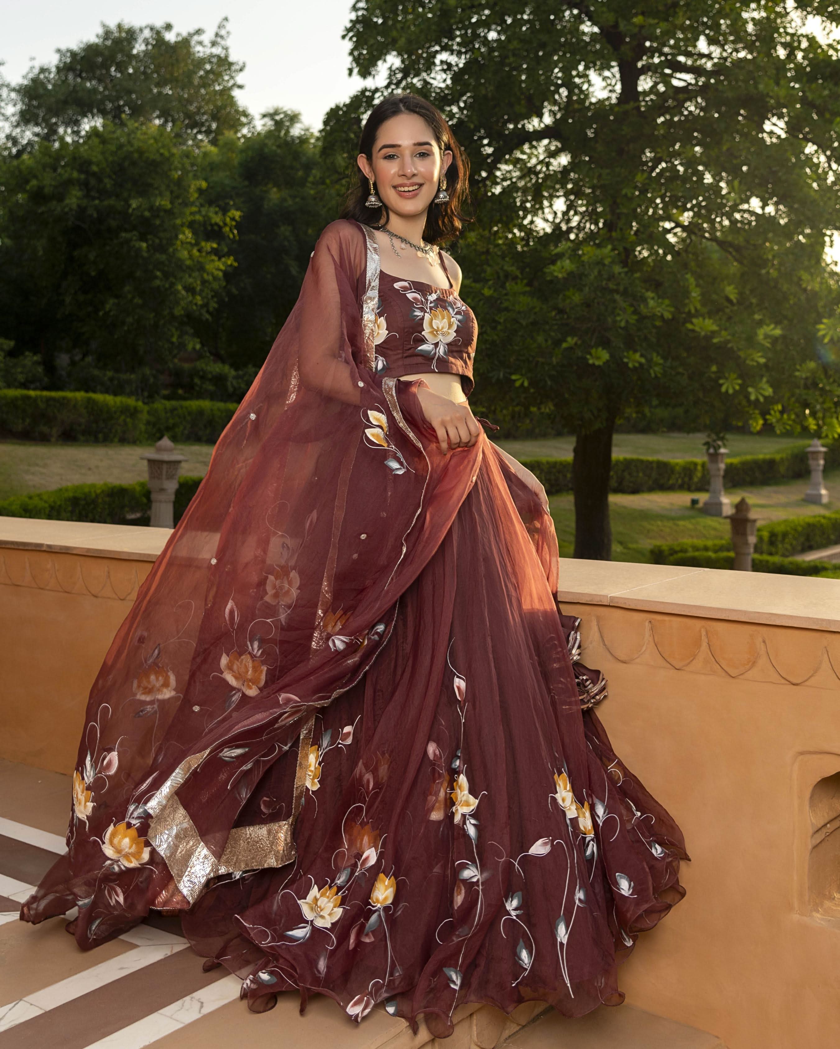 Shop Mifra Handpainted Organza Lehenga Set for Women Online in India at ...