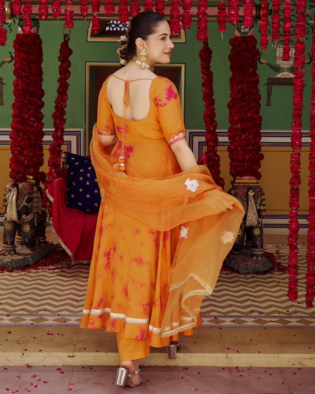 Sapna Orange Pink Tie Dye Muslin Suit Set