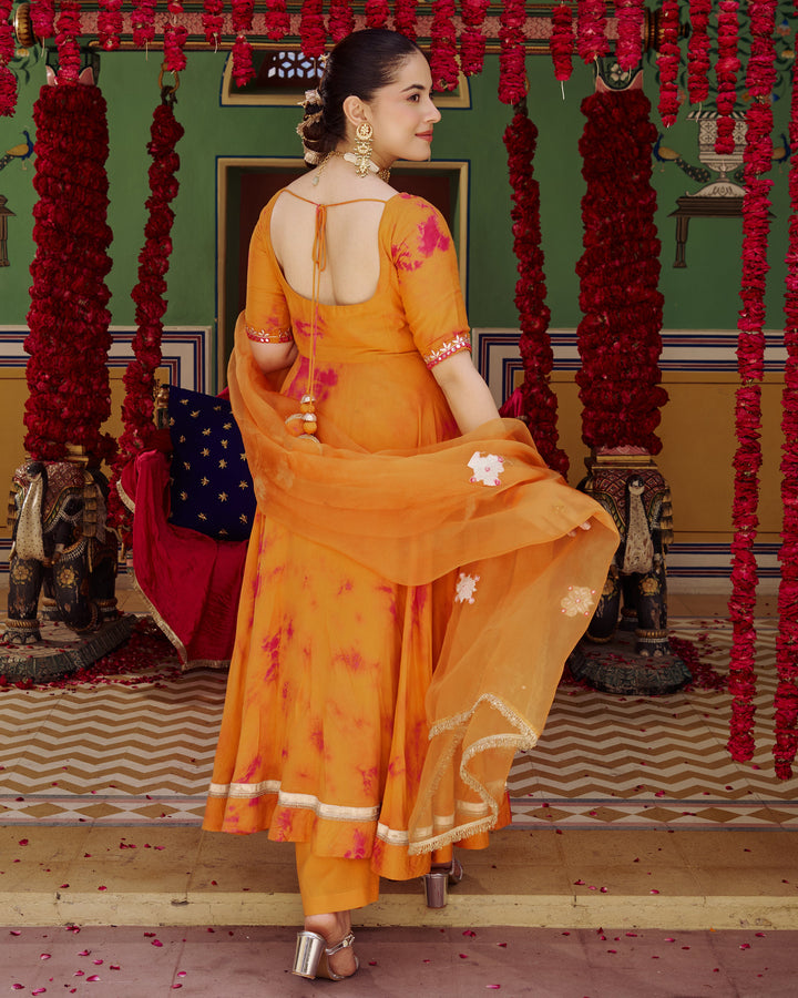 Sapna Orange Pink Tie Dye Muslin Suit Set