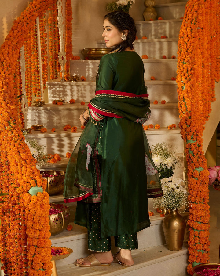 Divyana Green Solid Chanderi Suit Set