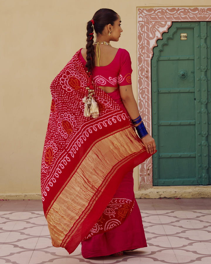 Koyal Pink Kajol Bandhej Silk Saree