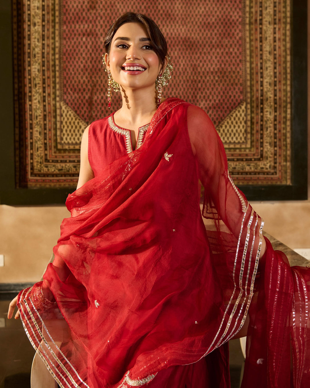 Jugni Maroon Solid Chanderi Suit Set