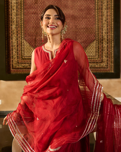 Jugni Maroon Solid Chanderi Suit Set