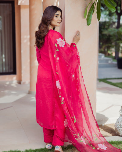 Meadow Magenta Handpainted Chanderi Suit Set