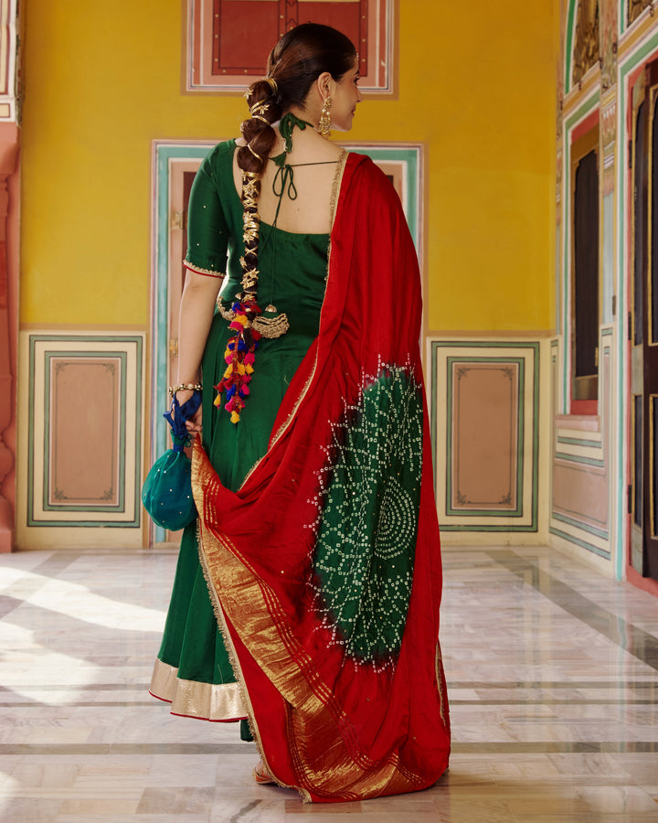 Soma Green Embroidered Chanderi Suit Set