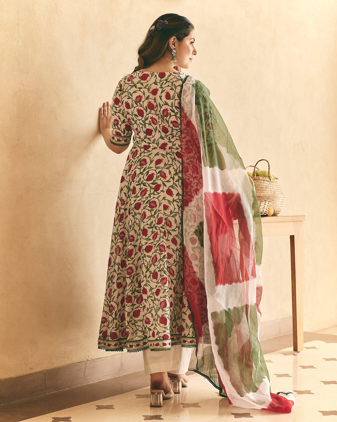 Yulia White Cotton Crush Printed Suit Set