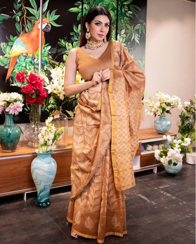 Sehrish Mustard Yellow Chanderi V Neck Blouse