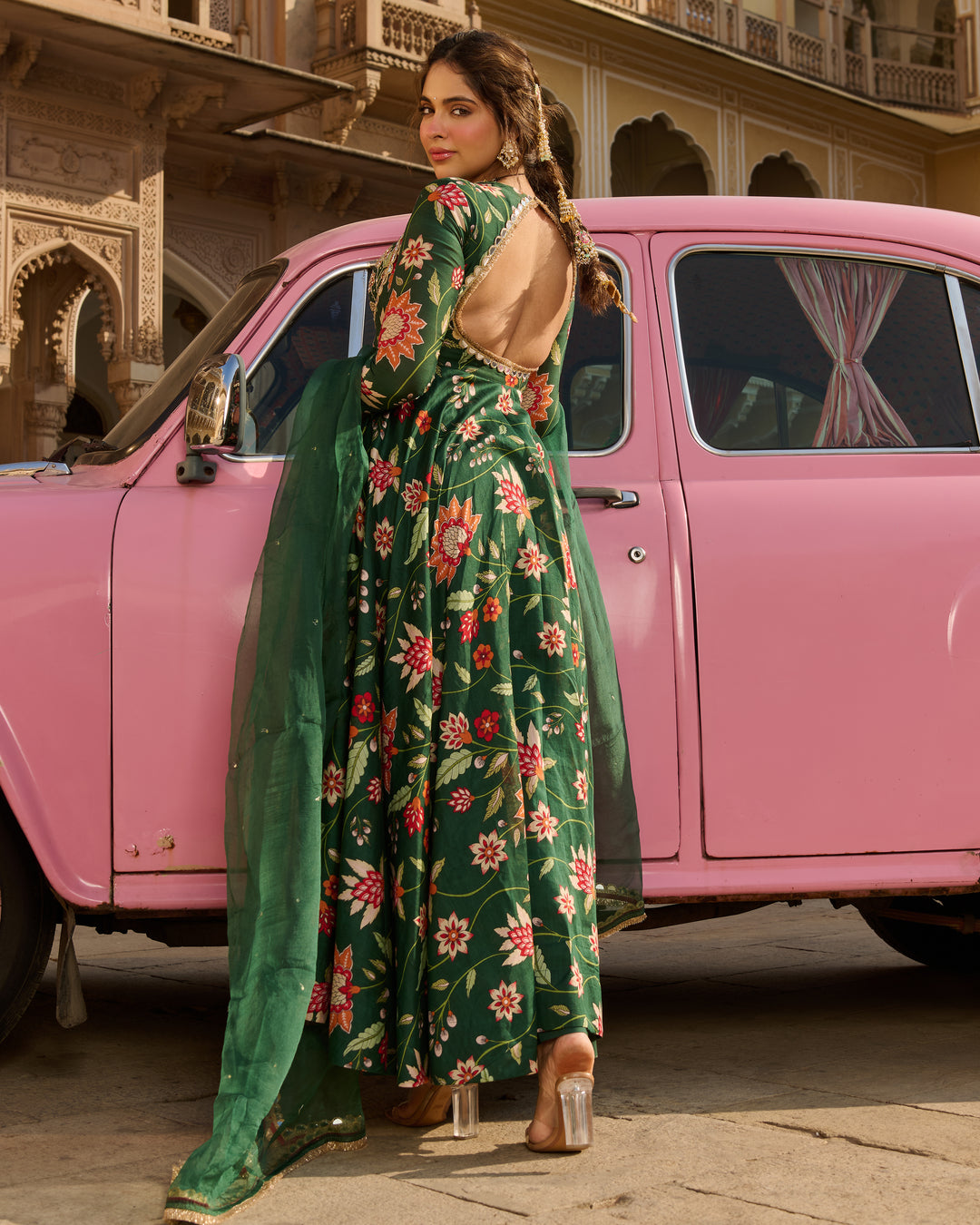 Zehra Green Printed Chanderi Suit Set