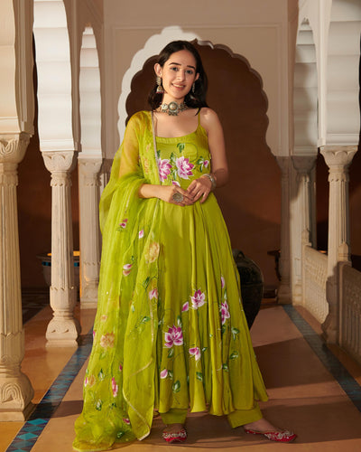 Sanna Handpainted Satin Dupatta