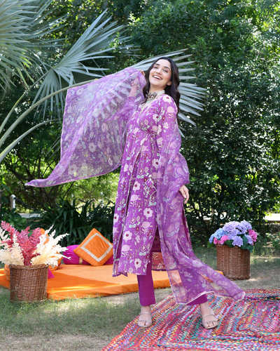 Iris Bloom Purple Printed Georgette Suit Set
