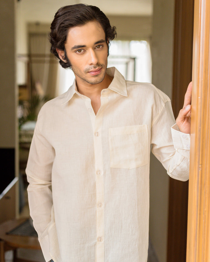 Oren White Cotton Flex Solid Shirt
