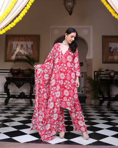 Rose Pink Melody Printed Georgette Suit Set