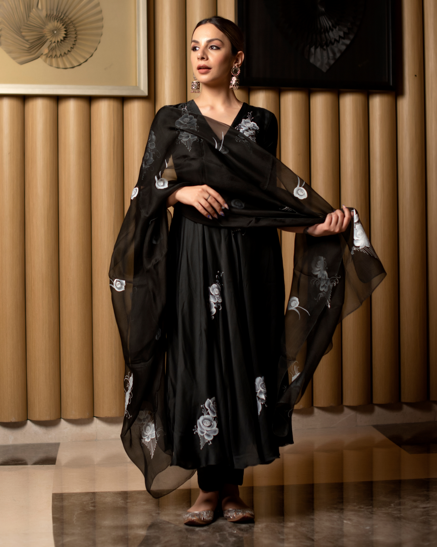 Leather Black Handpainted Dupatta