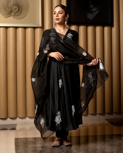 Leather Black Handpainted Dupatta