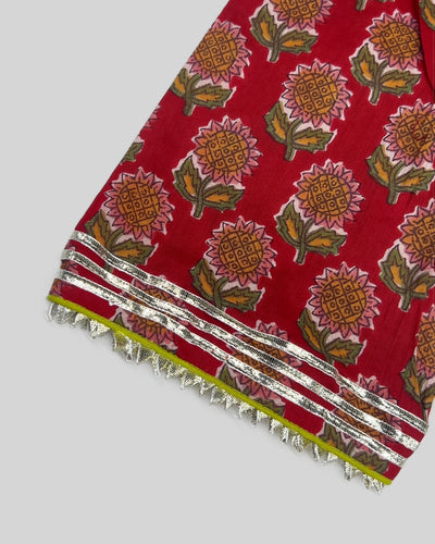 Red Rosewood Handblock Suit Set