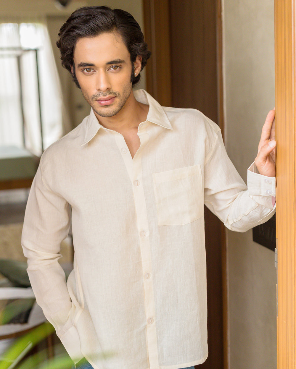 Oren White Cotton Flex Solid Shirt
