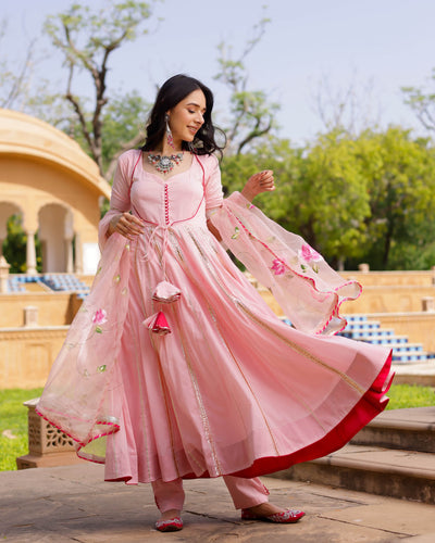 Net Anarkali Salwar Kameez Baby Pink Color