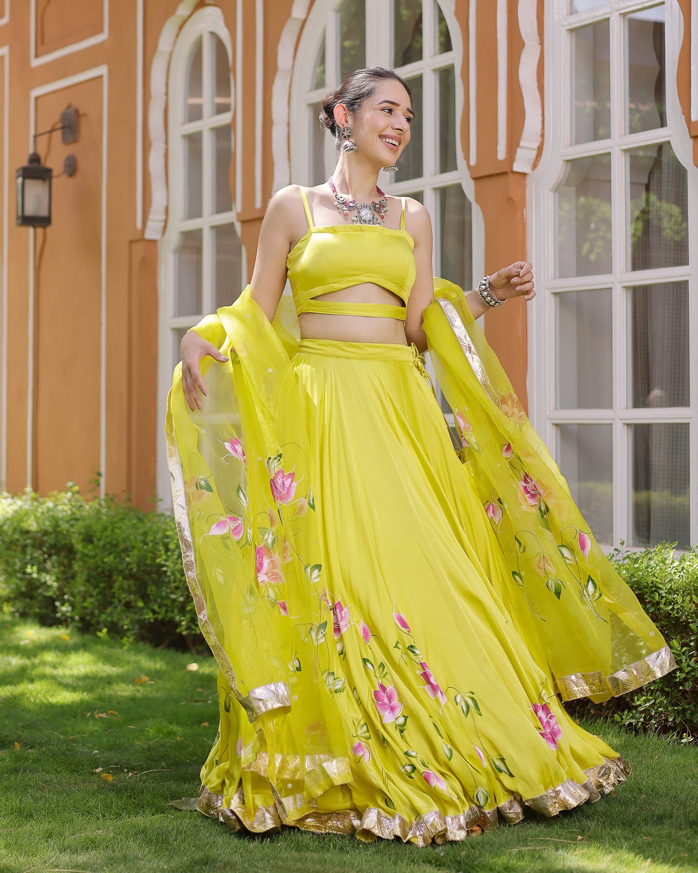 Kaleena Handpainted Satin Lehenga Set