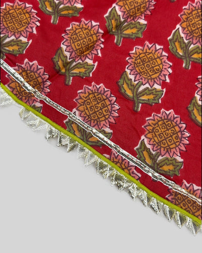 Red Rosewood Handblock Suit Set