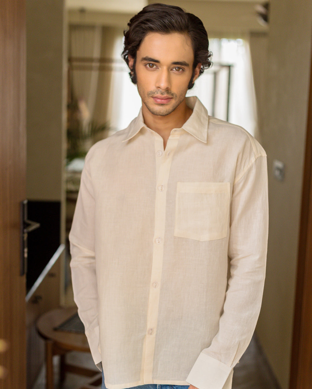 Oren White Cotton Flex Solid Shirt