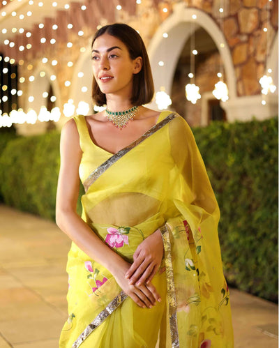 Yamini Yellow Satin Sleeveless Blouse