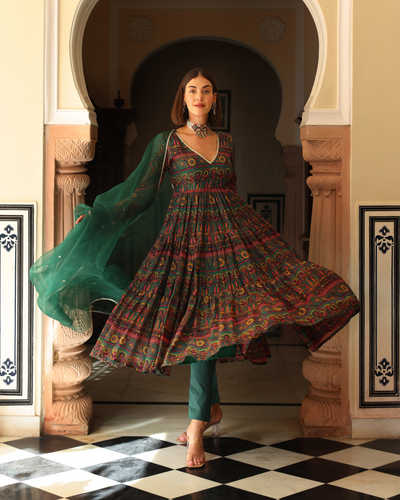 Monique Brand Latest Jaipuri Maxi Long top Designer Frock for Women/Girls  Traditional Dress (Free Size__MIRCHI-RG_) Green : Amazon.in: Fashion